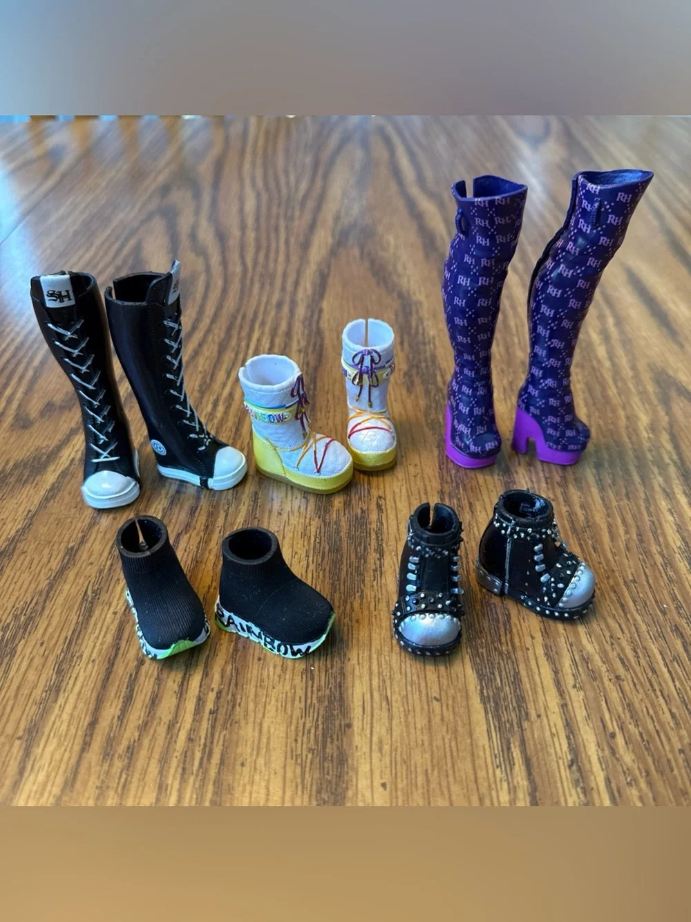 Huge lot of rainbow high doll clothes, shoes, boots, accessories